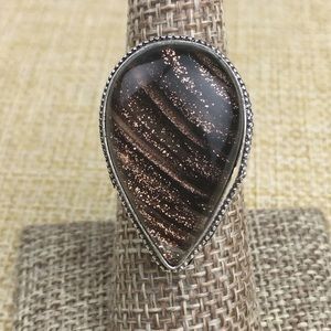 New Brown Dichroic Silver Overlay Vintage Style Ring Size 7.5